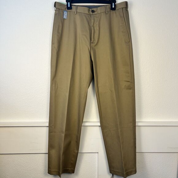 Haggar Pants Men’s 34x29 Tan No Iron Khaki Adjustable Waist Straight Fit Classic - Picture 1 of 9